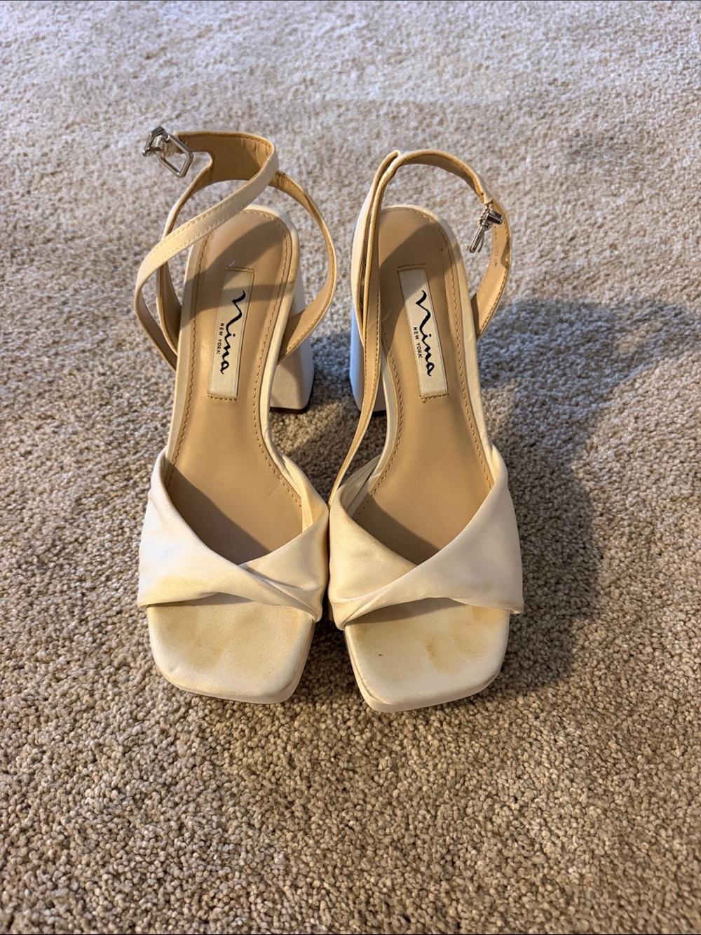 Nina Ivory Twist-Strap Block Heel Sandals
